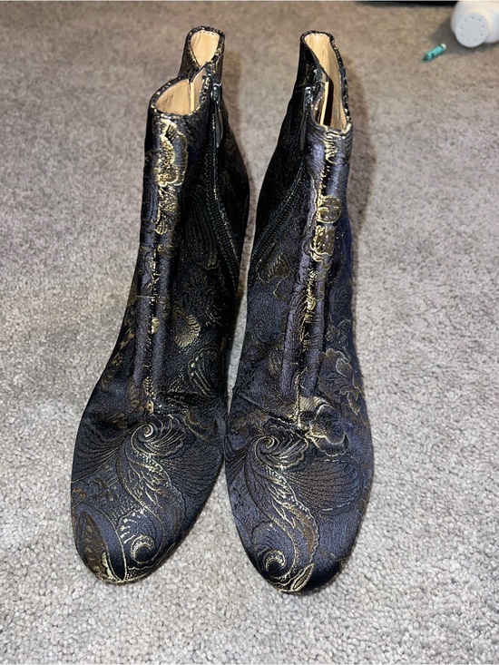 Franco Sarto Shoes - Franco Sarto Black & Gold Brocade Ankle Booties